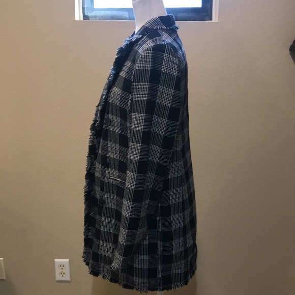 Carolina Belle Montreal Open Front Plaid Blazer Double Button Jacket w/Fringe-M - Picture 2 of 10